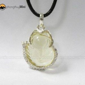 Mặt Dây Hồ Ly Thạch anh vàng VIP bọc bạc